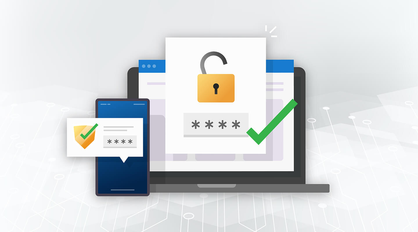 Phone and laptop illustration showing a security lock