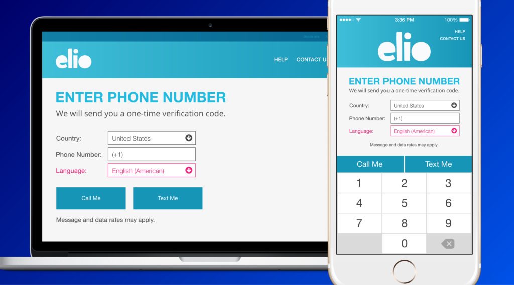 The elio app phone verification language preferences.