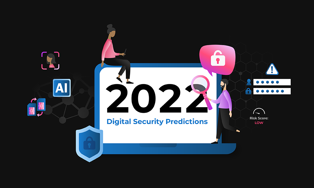An illustration showing digital security around the numbers 2022.
