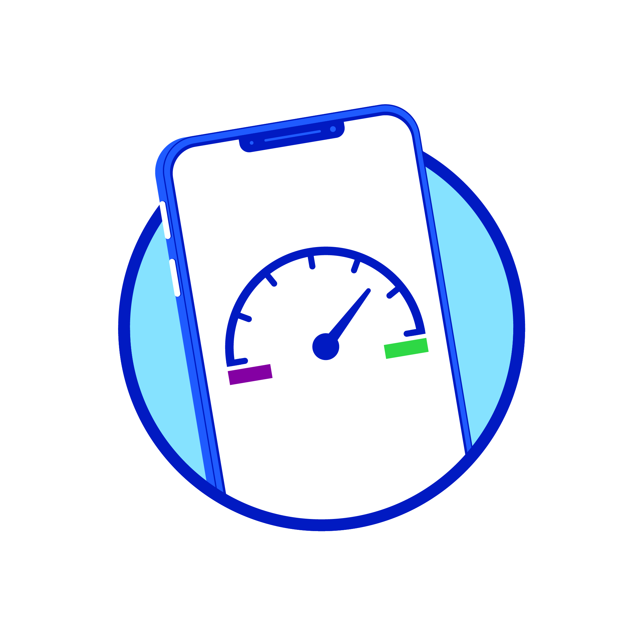 Phone illustration with speedometer in the middle