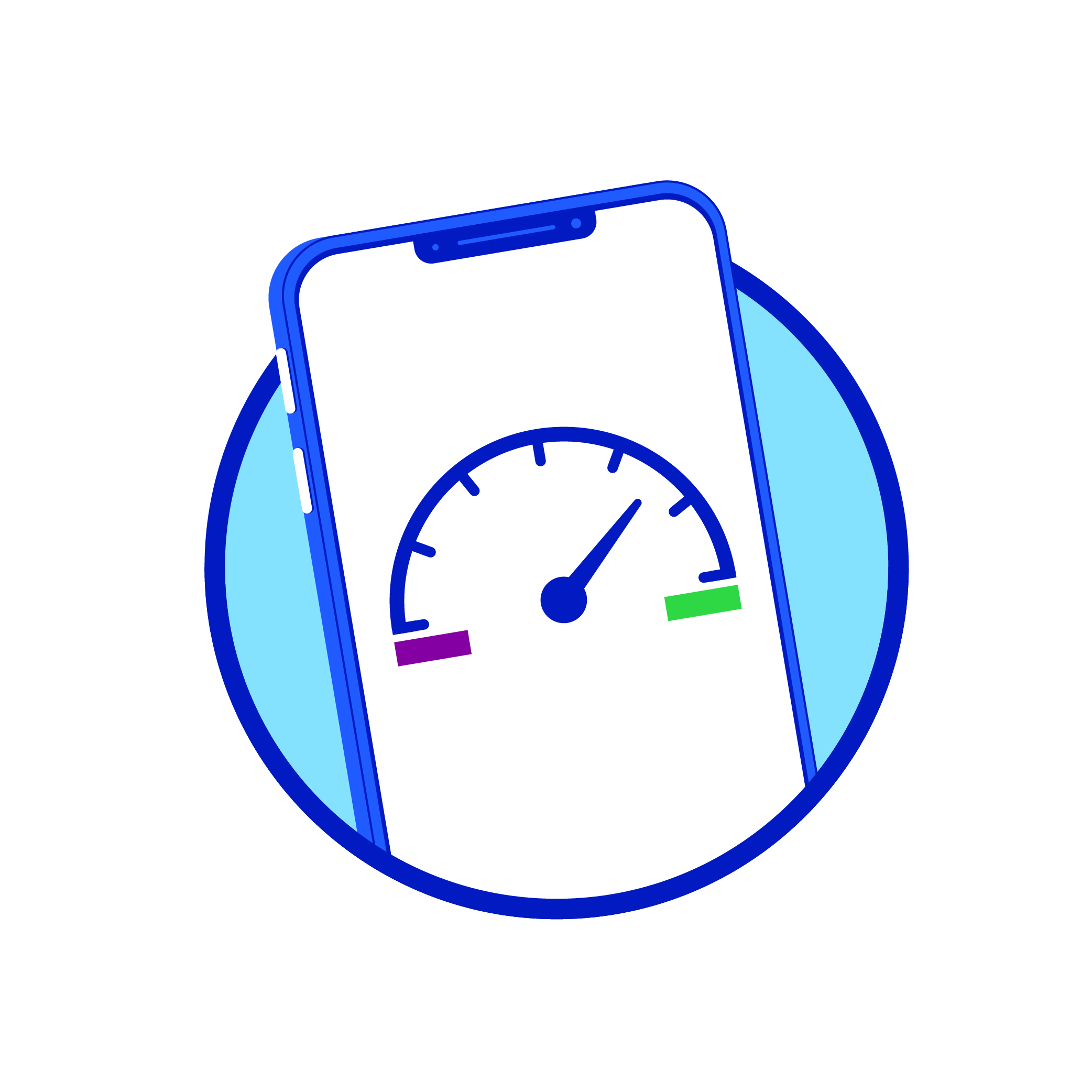 Phone illustration with speedometer in the middle