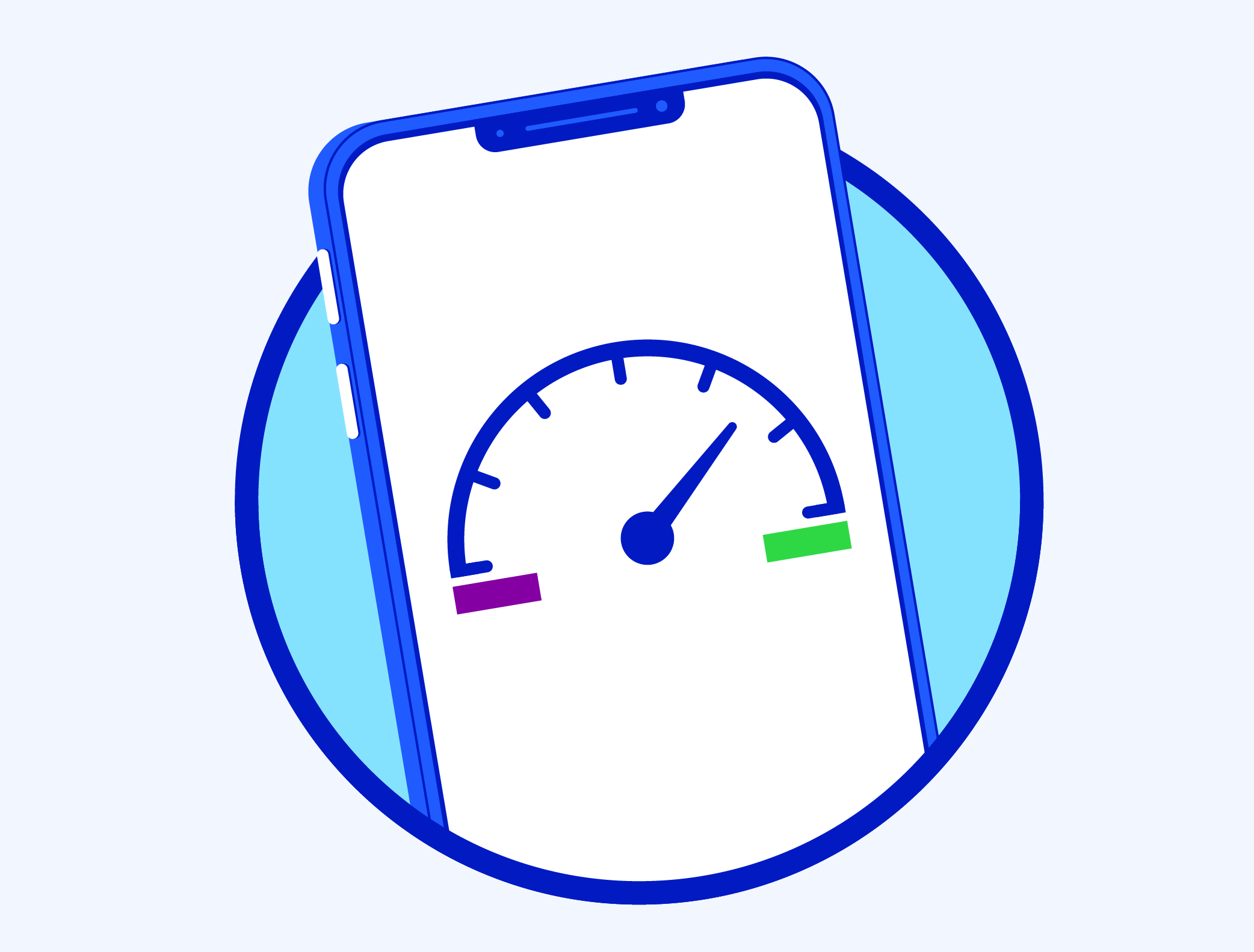 Phone illustration with speedometer in the middle